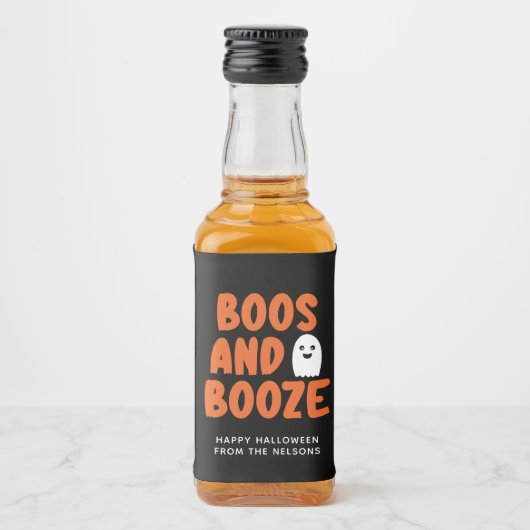 Boos en Booze Adult Halloween Ghost Black Likeurfles Etiket (Voorkant)