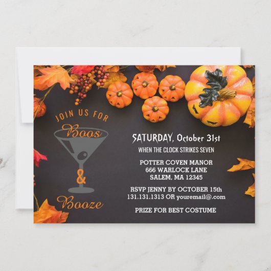 Boos en Booze Adult Halloween Party Zwart Sinaasap Kaart (Voorkant)