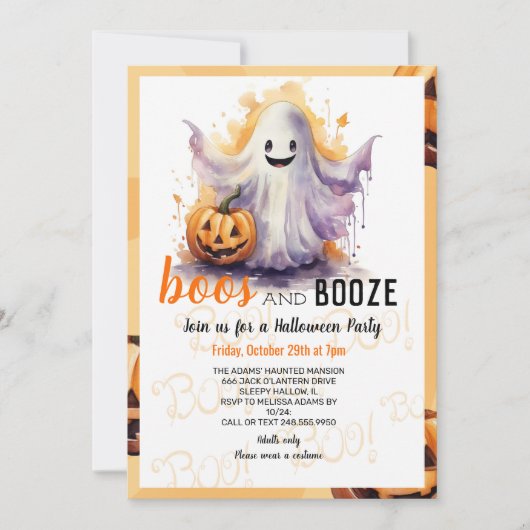 Boos en Booze Black Halloween Party Kaart (Voorkant)