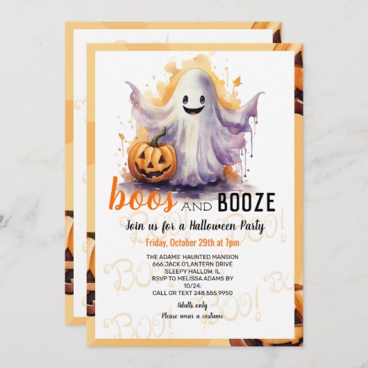 Boos en Booze Black Halloween Party Kaart (Voorkant / Achterkant)
