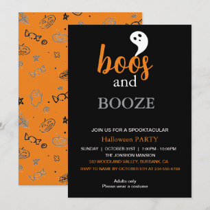 Boos en Booze Black Oranje Adult Halloween Party Kaart
