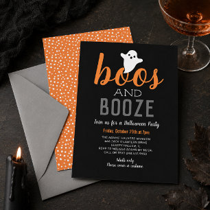 Boos en Booze Black Oranje Adult Halloween Party Kaart