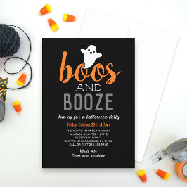 Boos en Booze Black Oranje Adult Halloween Party Kaart