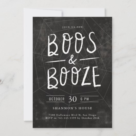 Boos en Booze Chalk Hand Lettered Halloween Party Kaart (Voorkant)