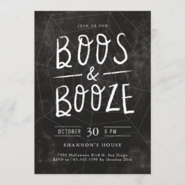 Boos en Booze Chalk Hand Lettered Halloween Party Kaart