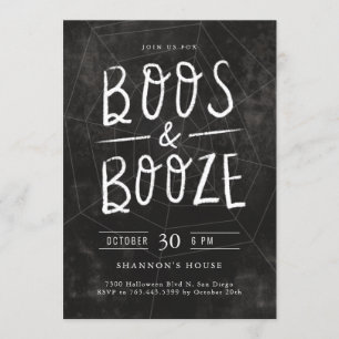 Boos en Booze Chalk Hand Lettered Halloween Party Kaart