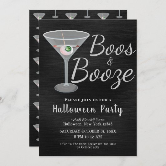 Boos en Booze Cocktail Halloween Kaart (Voorkant / Achterkant)