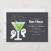 Boos en Booze Cocktail Halloween Party Invitation Kaart (Voorkant)