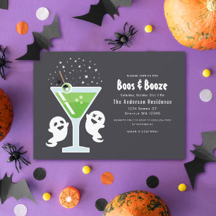 Boos en Booze Cocktail Halloween Party Invitation Kaart