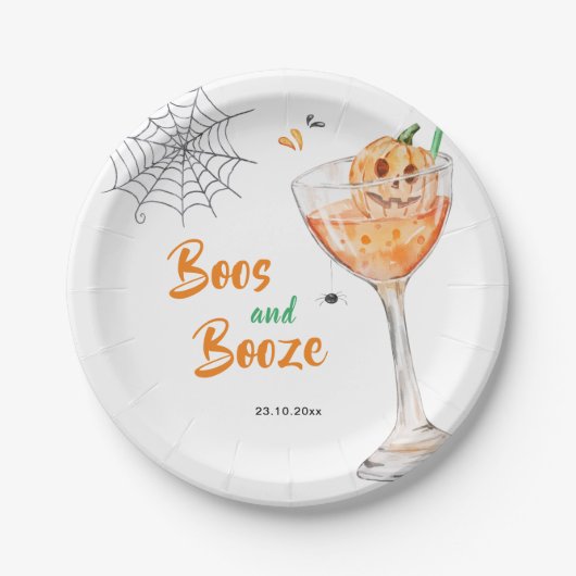 Boos en Booze Cocktail Halloween Party Papieren Bordje (Voorkant)