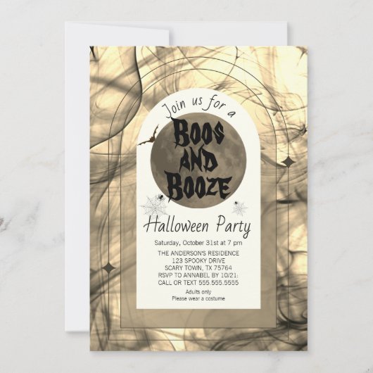 Boos en Booze Enge  Volwassen Halloween Party Kaart (Voorkant)