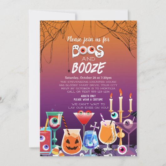 Boos en Booze Eyeballs Halloween Party uitnodiging (Voorkant)