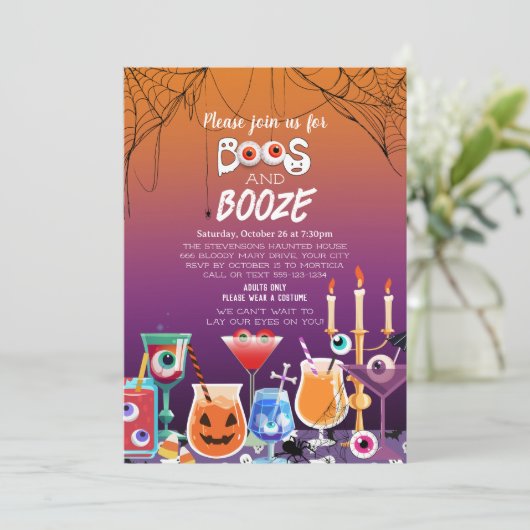 Boos en Booze Eyeballs Halloween Party uitnodiging (Staand voorkant)