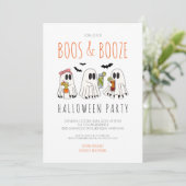 Boos en Booze Funny Ghost Adult Halloween Party Kaart (Staand voorkant)