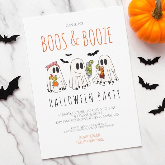 Boos en Booze Funny Ghost Adult Halloween Party Kaart