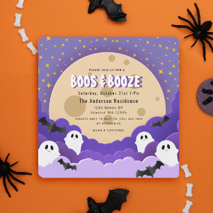 Boos en Booze Ghost Moon Halloween Party Kaart