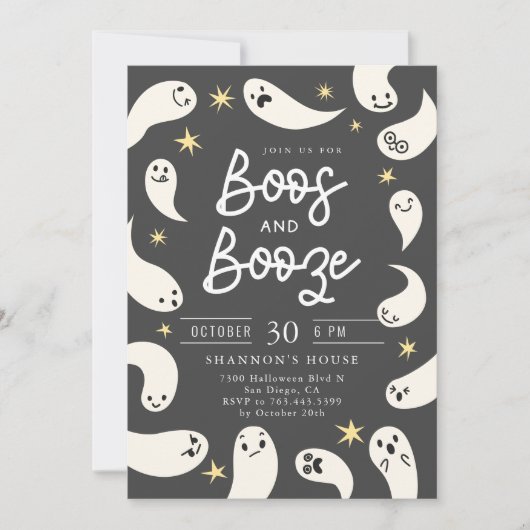 Boos en Booze Ghosts Halloween Party Kaart (Voorkant)
