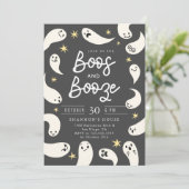 Boos en Booze Ghosts Halloween Party Kaart (Staand voorkant)