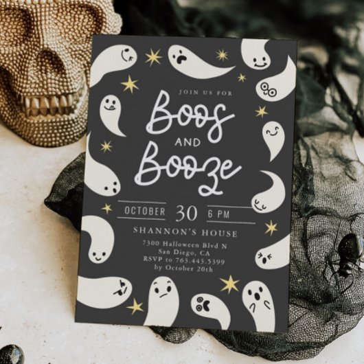 Boos en Booze Ghosts Halloween Party Kaart