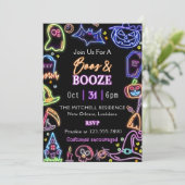 Boos En Booze Glow Donker Halloween Party Kaart (Staand voorkant)