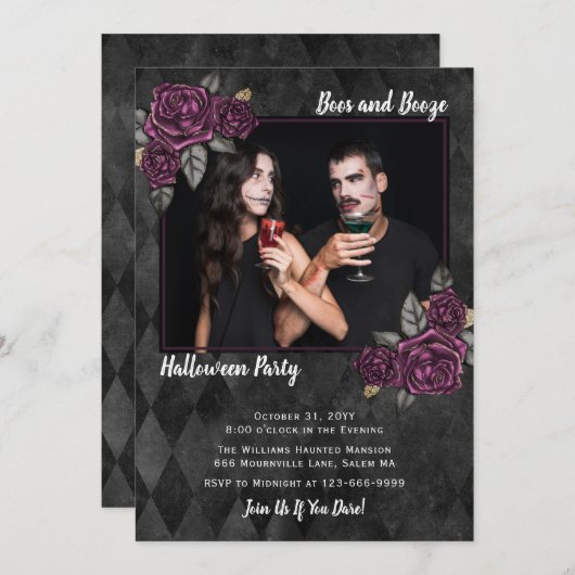 Boos en Booze Gothic Rozen Foto Halloween Kaart (Voorkant / Achterkant)