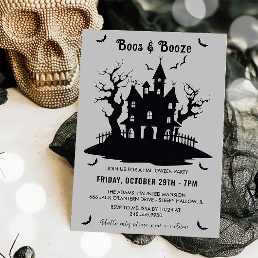 Boos En Booze Grijs Halloween Party Kaart