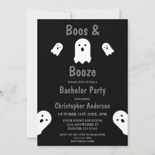 Boos en Booze Halloween Bachelor Party Kaart (Voorkant)