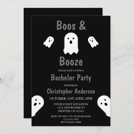 Boos en Booze Halloween Bachelor Party Kaart (Voorkant / Achterkant)