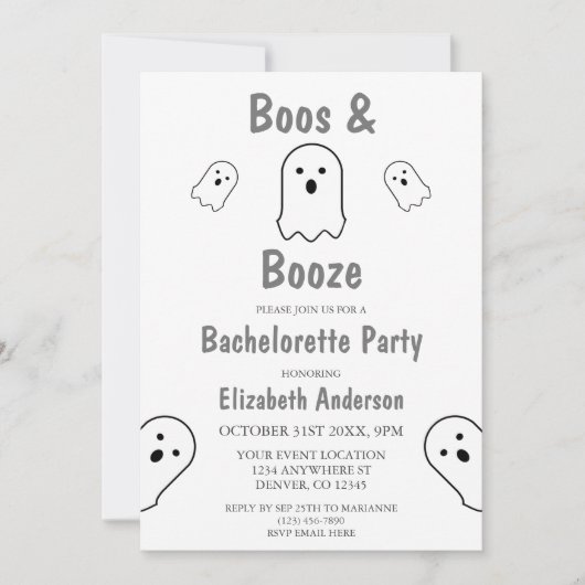 Boos en Booze Halloween Bachelorette Party Kaart (Voorkant)