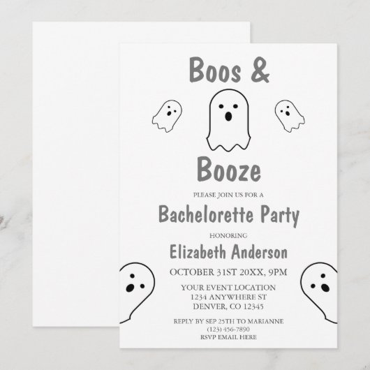 Boos en Booze Halloween Bachelorette Party Kaart (Voorkant / Achterkant)