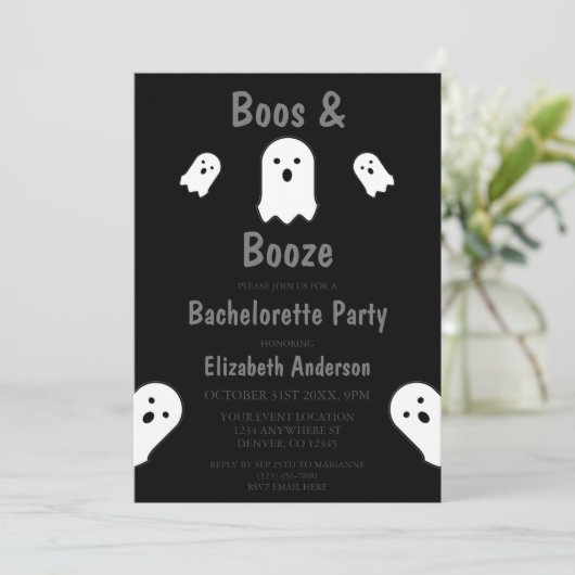 Boos en Booze Halloween Bachelorette Party Kaart (Staand voorkant)