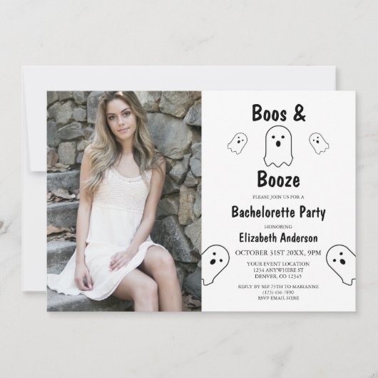 Boos en Booze Halloween Bachelorette Party Kaart (Voorkant)