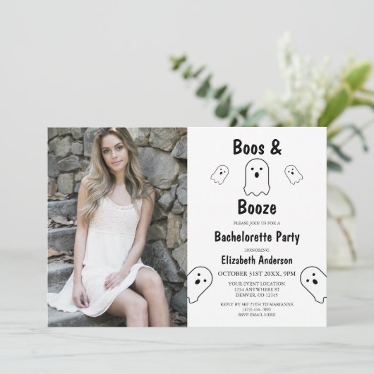 Boos en Booze Halloween Bachelorette Party Kaart (Staand voorkant)