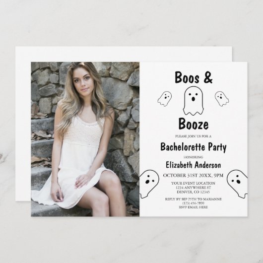 Boos en Booze Halloween Bachelorette Party Kaart (Voorkant / Achterkant)