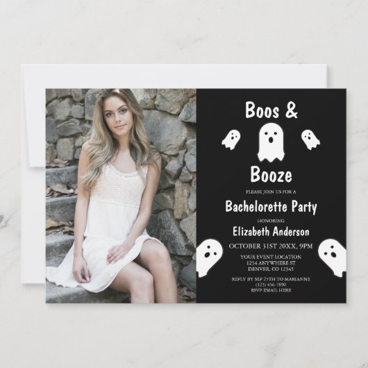 Boos en Booze Halloween Bachelorette Party Kaart (Voorkant)
