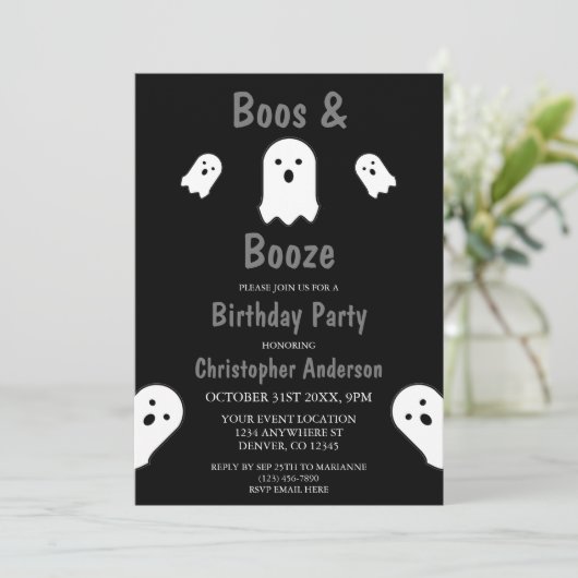 Boos en Booze Halloween Birthday Party Kaart (Staand voorkant)