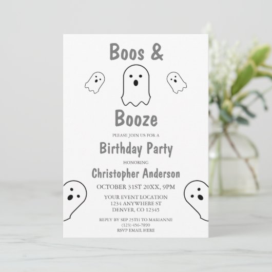 Boos en Booze Halloween Birthday Party Kaart (Staand voorkant)