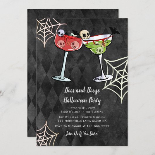 Boos en Booze Halloween Invitation Kaart (Voorkant / Achterkant)