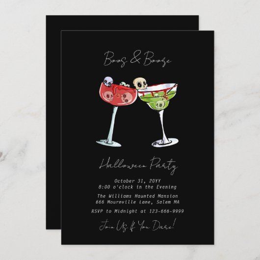 Boos en Booze Halloween Invitation Kaart (Voorkant / Achterkant)