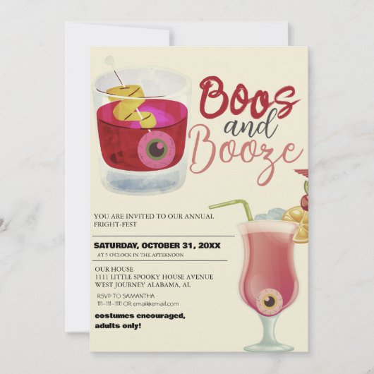 Boos en Booze  Halloween Kostuumfeest Kaart (Voorkant)