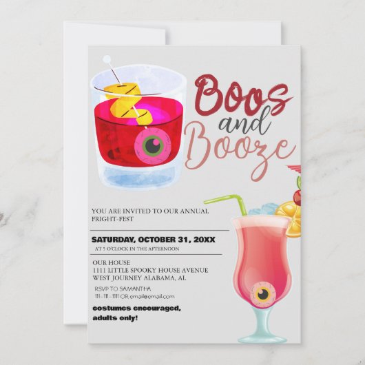 Boos en Booze Halloween Kostuumfeest Kaart (Voorkant)