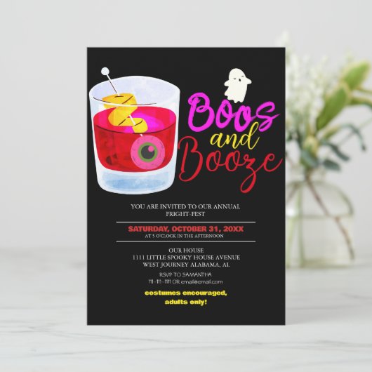 Boos en Booze  Halloween Kostuumfeest Kaart (Staand voorkant)