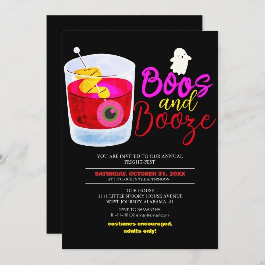 Boos en Booze  Halloween Kostuumfeest Kaart (Voorkant / Achterkant)