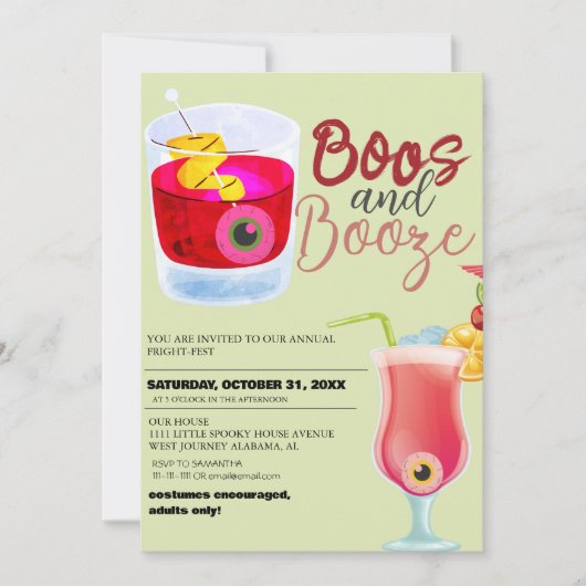 Boos en Booze  Halloween Kostuumfeest Kaart (Voorkant)