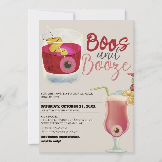 Boos en Booze  Halloween Kostuumfeest Kaart (Voorkant)