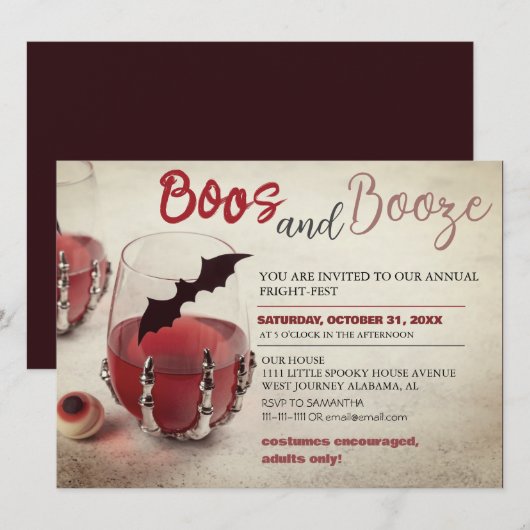 Boos en Booze  Halloween Kostuumfeest Kaart (Voorkant / Achterkant)