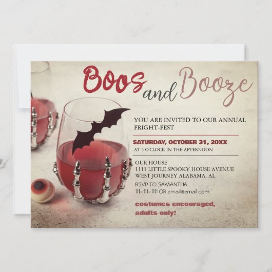 Boos en Booze  Halloween Kostuumfeest Kaart (Voorkant)