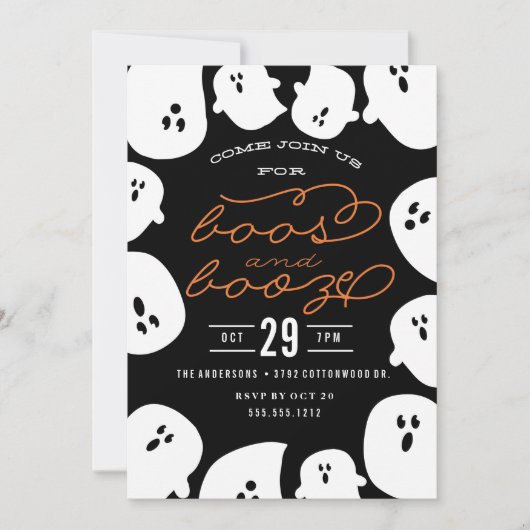 BOOS EN BOOZE HALLOWEEN PARTIJINVITATIE KAART (Voorkant)