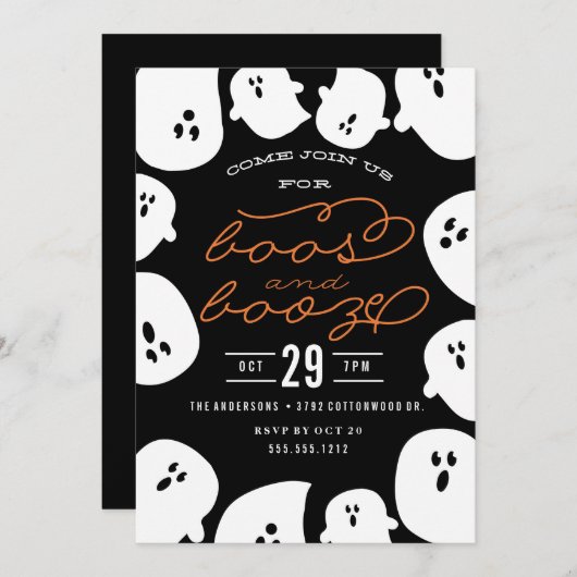 BOOS EN BOOZE HALLOWEEN PARTIJINVITATIE KAART (Voorkant / Achterkant)