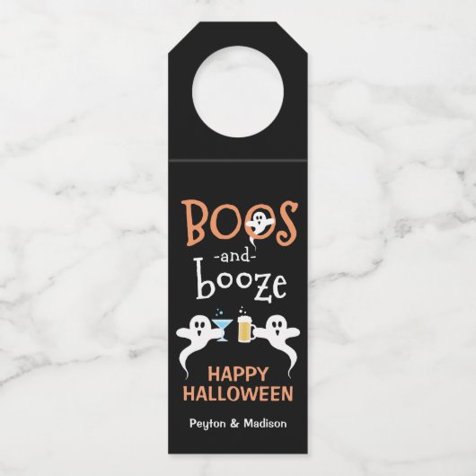 Boos en Booze Halloween Party Cute Ghost Brew Flessenhanger (Voorkant)